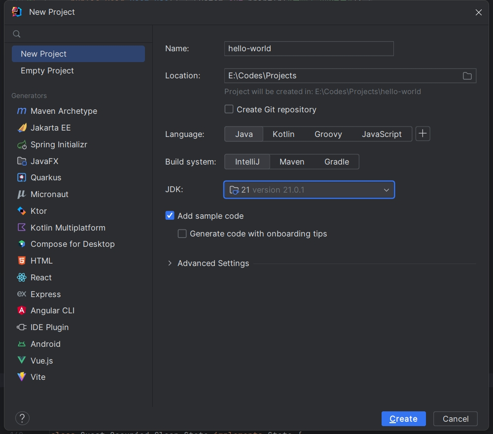 新建一个新的项目